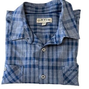 ORVIS Mens Plaid Short Sleeve Button Down Shirt XXL EGG Blue Classic Collection